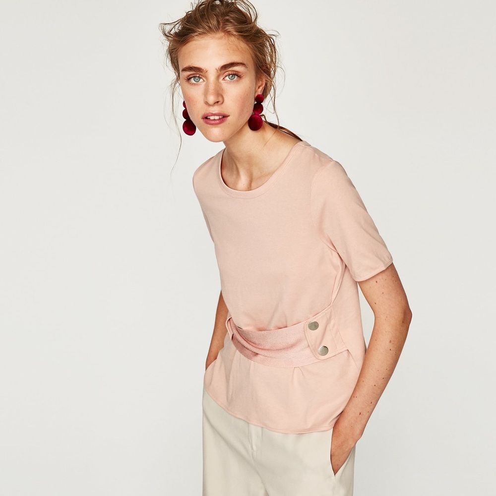 Zara blush pink corset button shirt top size small - Picture 3 of 5